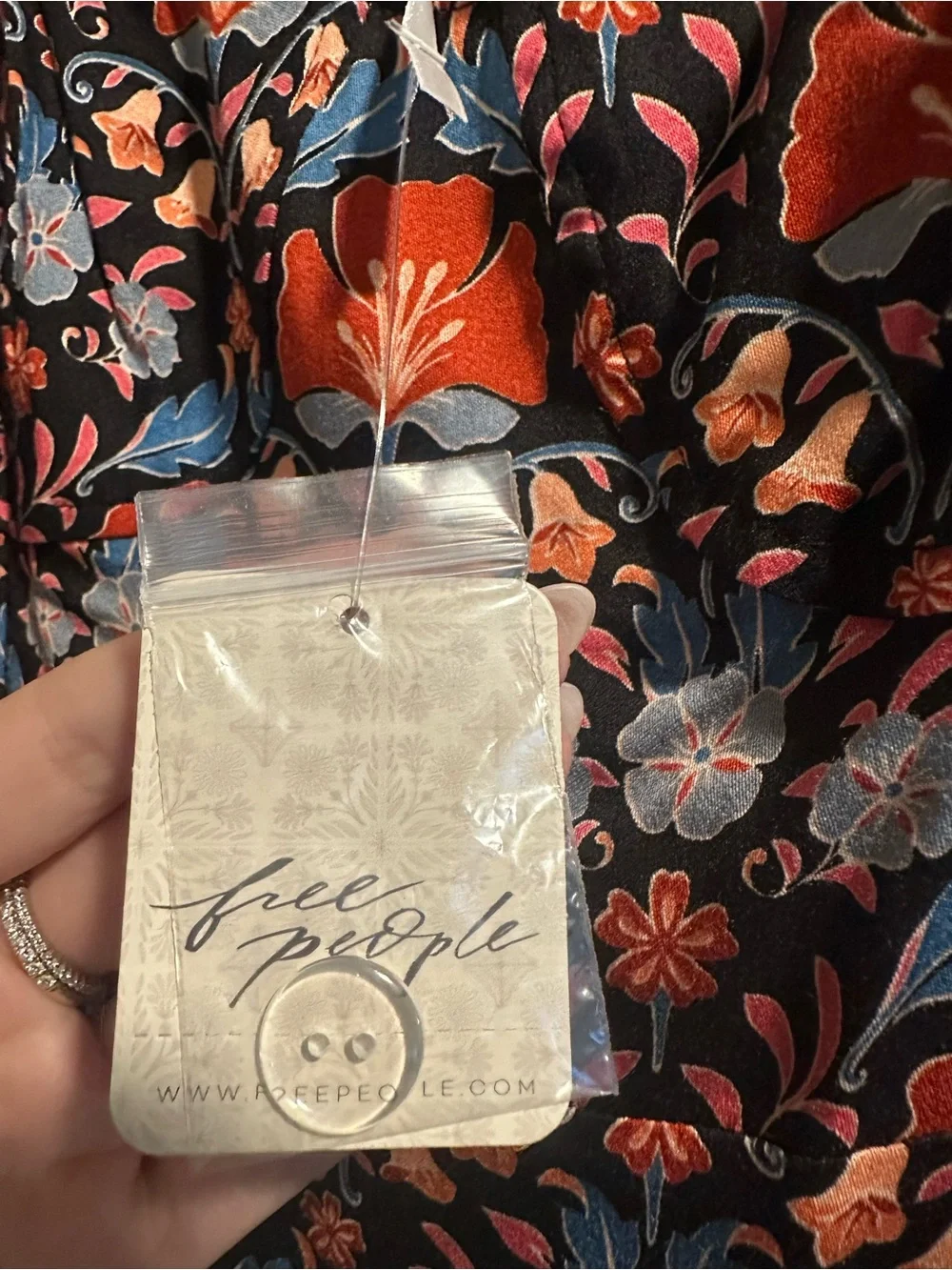 Free People Black Floral Mini Dress with Red and Blue Flowers